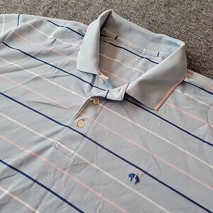 Brooks Brothers Polo Shirt Mens 2XL Blue Striped Golf Performance Stretch Preppy